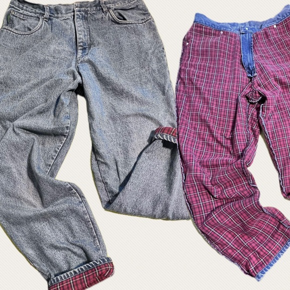 Cabela’s‎ plaid flannel lined denim jeans women’s 100% cotton relaxed loose fit - Picture 1 of 11